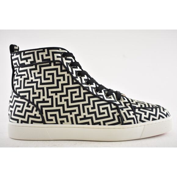 Christian Louboutin Mens Rantus Orlato Flat Tissu Black White High Sneaker 44 11 - Picture 2 of 13